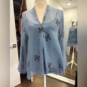 Lola Butterfly High Low Blouse 100% silk